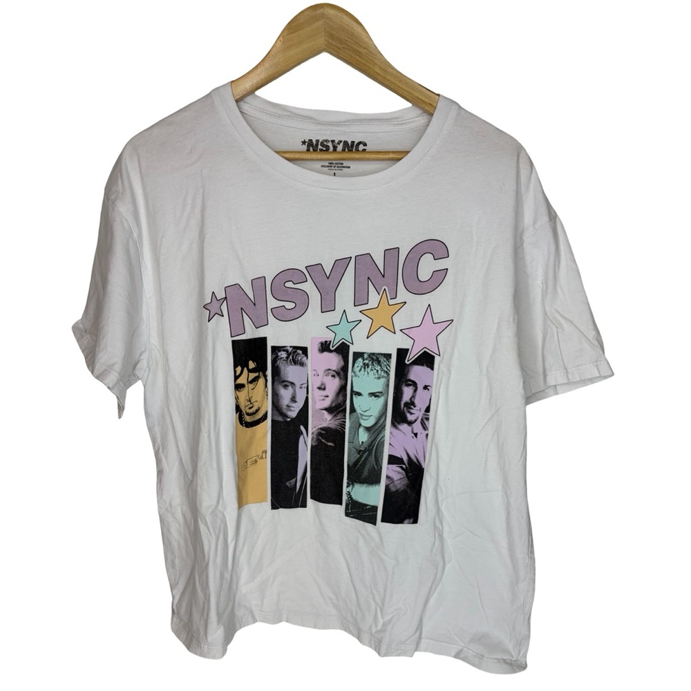 N'SYNC WHITE SHORT SLEEVE WOMENS T SHIRT SIZE LARGE 055T